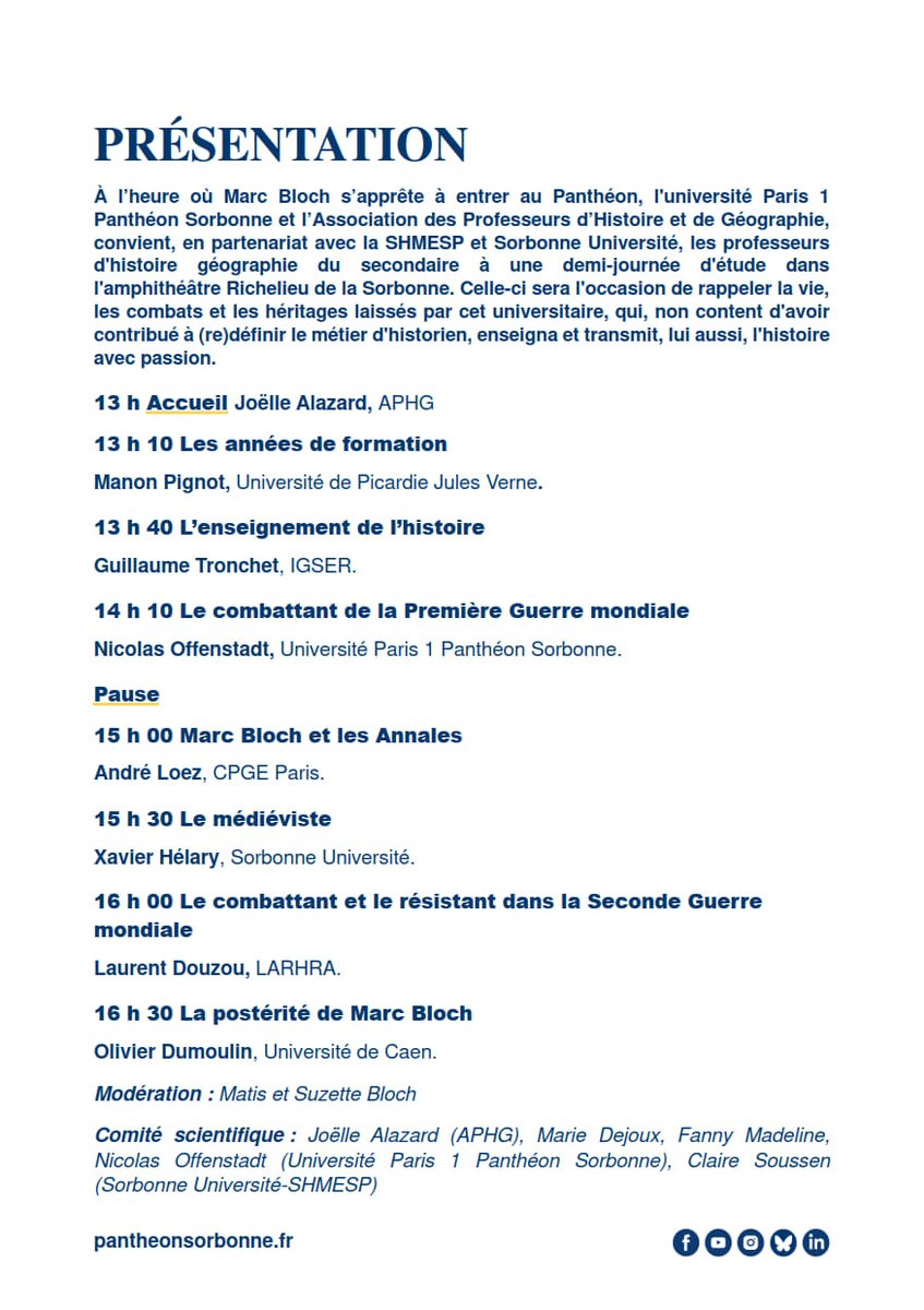 [27/09/25] Journée d'étude Marc Bloch :  vie, combats, héritages <a href="/SorbonneParis1/">Université Paris 1 Panthéon-Sorbonne</a> <a href="/labo_lamop/">Laboratoire LaMOP</a> <a href="/APHG_National/">APHG</a> <a href="/shmesp/">SHMESP</a>
