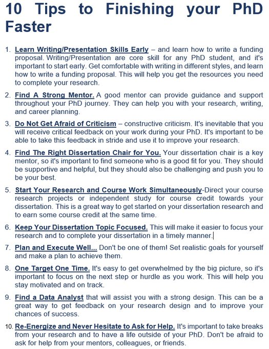10 Tips to Finishing your PhD Faster