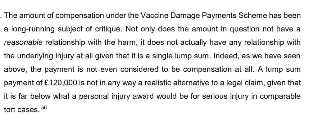The Vaccine Damage Payment Scheme is in urgent need of reform, it fails to to provide fair or adequate support to those affected by vaccine injury and bereavement. 

Taken from WITNESS STATEMENT OF Professor Fairgrieve KC (hon) (Covid-19 Inquiry)

"Not only does the amount in