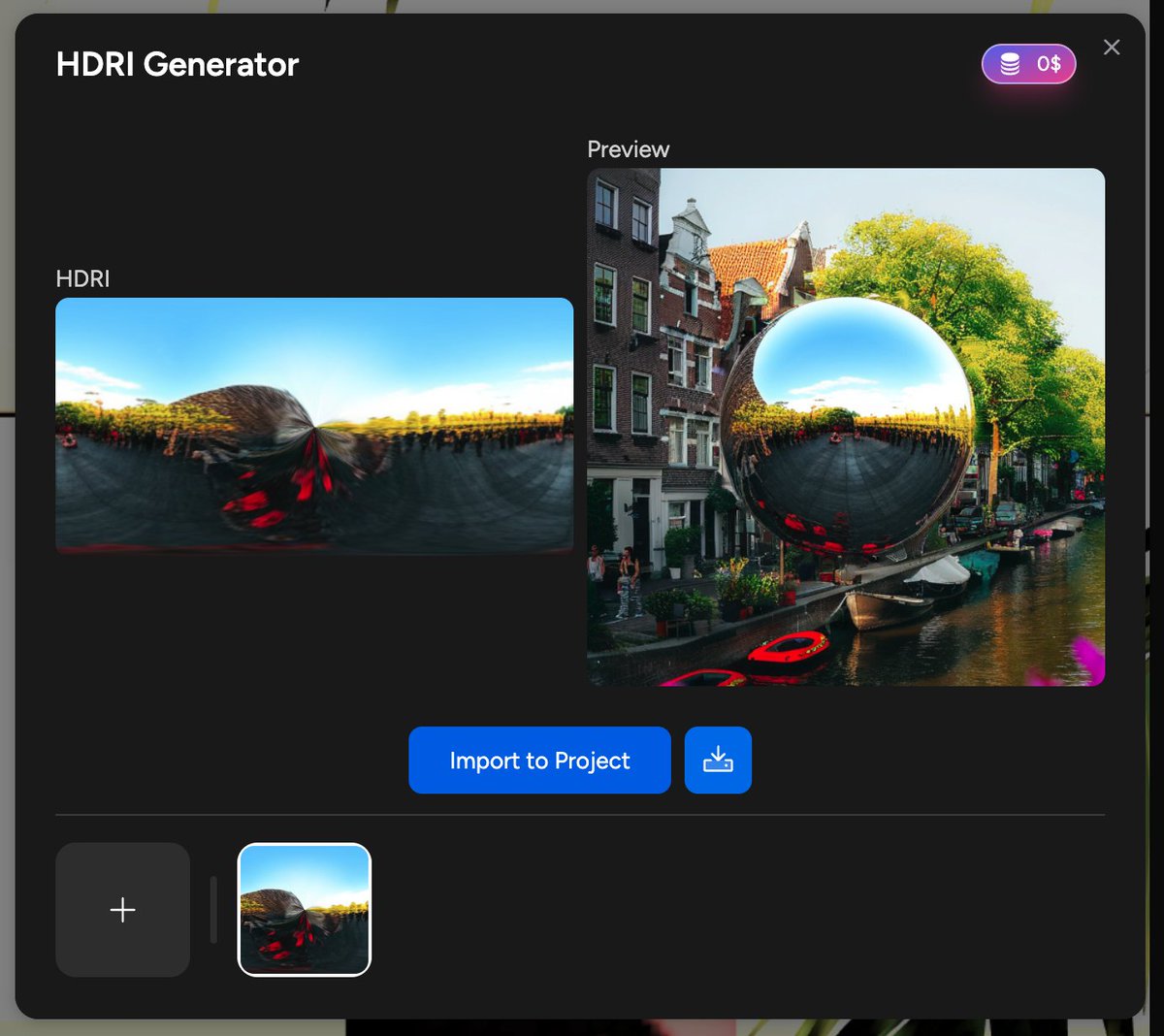 MaxGaniyev's tweet image. this is a banger! 32bit 360 HDR image from just one reference image in under 20 seconds. shipping next week! 🚀

#threejs #ai