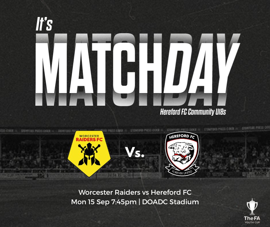 Our FA Youth Cup campaign gets underway this evening...

🆚 <a href="/WorcsRaidersFC/">Worcester Raiders FC</a> U18
🏟️ DOADC Stadium, Claines Lane, Worc, WR3 7SS
🕘 7:45pm
🏆 #FAYouthCup
🎫 Adults £3, Concessions and U16 £1

#COYW