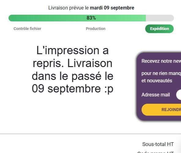 SCARCEXL's tweet image. Impression bientôt finie. Bon, pour la livraison, on se doute que la date promise ne sera pas tenue. 😅