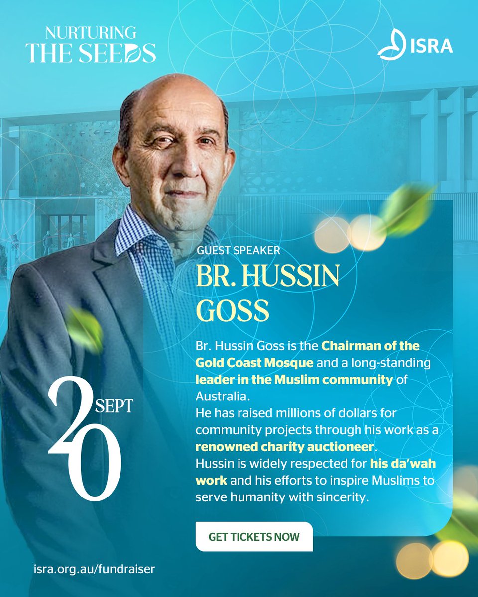 📌 Br. Hussin Goss

Known as one of Australia’s most passionate charity auctioneers, Br. Hussin Goss has raised millions for community projects and continues to inspire through his da’wah and leadership. 🤲
Be motivated by his work at the Isra Fundraiser.