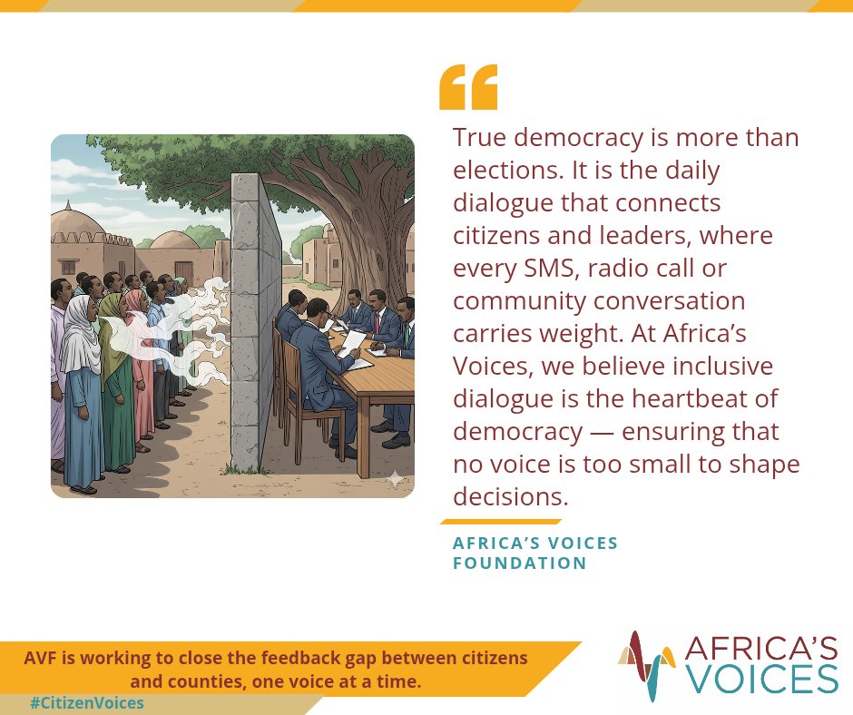 Today, on #DemocracyDay, we reaffirm a simple truth: democracy is more than elections, it is the everyday dialogue that connects citizens and leaders. 

At Africa’s Voices Foundation, we make sure that every SMS, radio call, and community conversation carries weight, turning