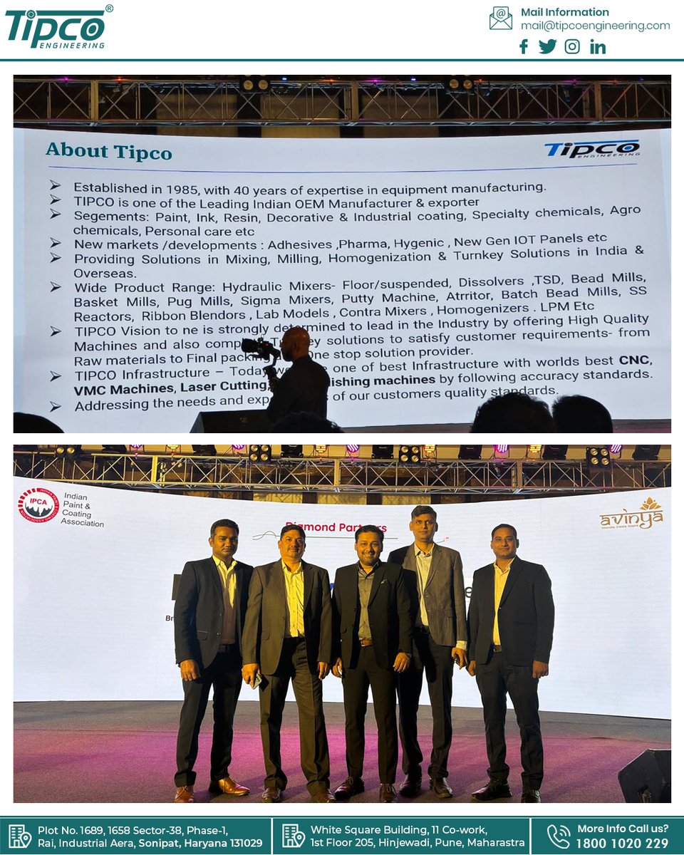 tipcoengineer's tweet image. We are at the IPCA Biennial #Conference 2025!⚡
Team Tipco Engineering #India is proud to be part of this prestigious event, sharing our turnkey solutions for the Paint, Ink, Construction Chemicals & Adhesives #industry, and connecting with leaders who are shaping the #Future.