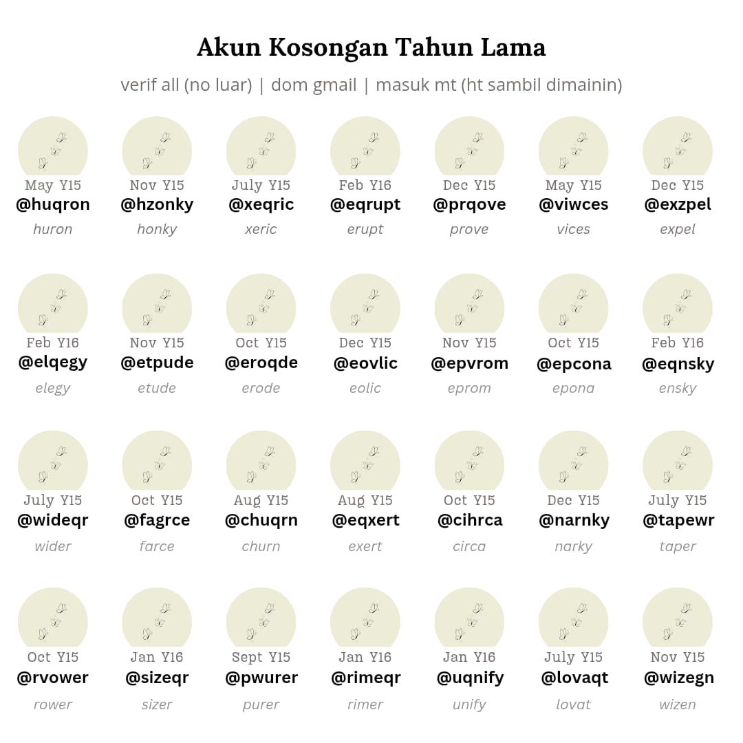 wts acc kosongan twt ylama y13-y16 vall 

11.000 /acc  

- verif all no luar dom gmail 
- go green bisa ganti usn 
- masuk mt non moots (ht dimainin dulu)
- dapat data lengkap 

#zonauang .y