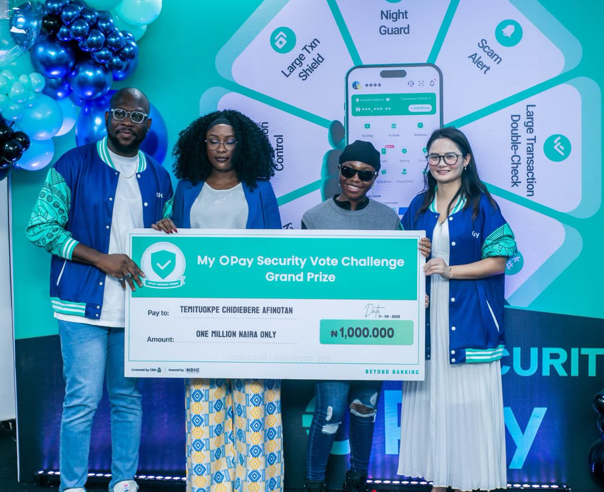 OPay continues to show leadership in fintech by rewarding winners and proving that its security system truly works. #MyOPaySecurityVoteChallenge
