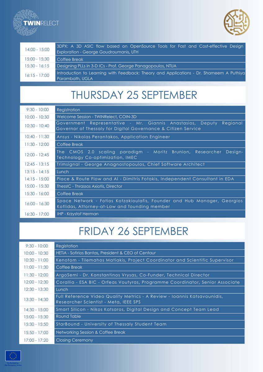 📢 Program out now!
COIN-3D Summer School &amp; Joint Business Forum w/ TWINRELECT
📅 22–26 Sept 2025 (Forum 25–26) – Volos 🇬🇷
Full schedule &amp; tickets 👉 eventbrite.co.uk/e/coin-3d-1st-…
💻 Online participation links coming soon!
#COIN3D_EU #TwinRELECT #SummerSchool #BusinessForum