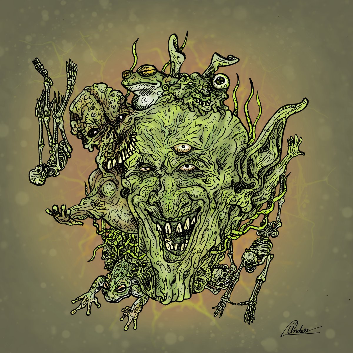 Frogman. drawn and inked by hand, painted digitally. Not sure why I even try to post here anymore, but f..k it. Cheers!