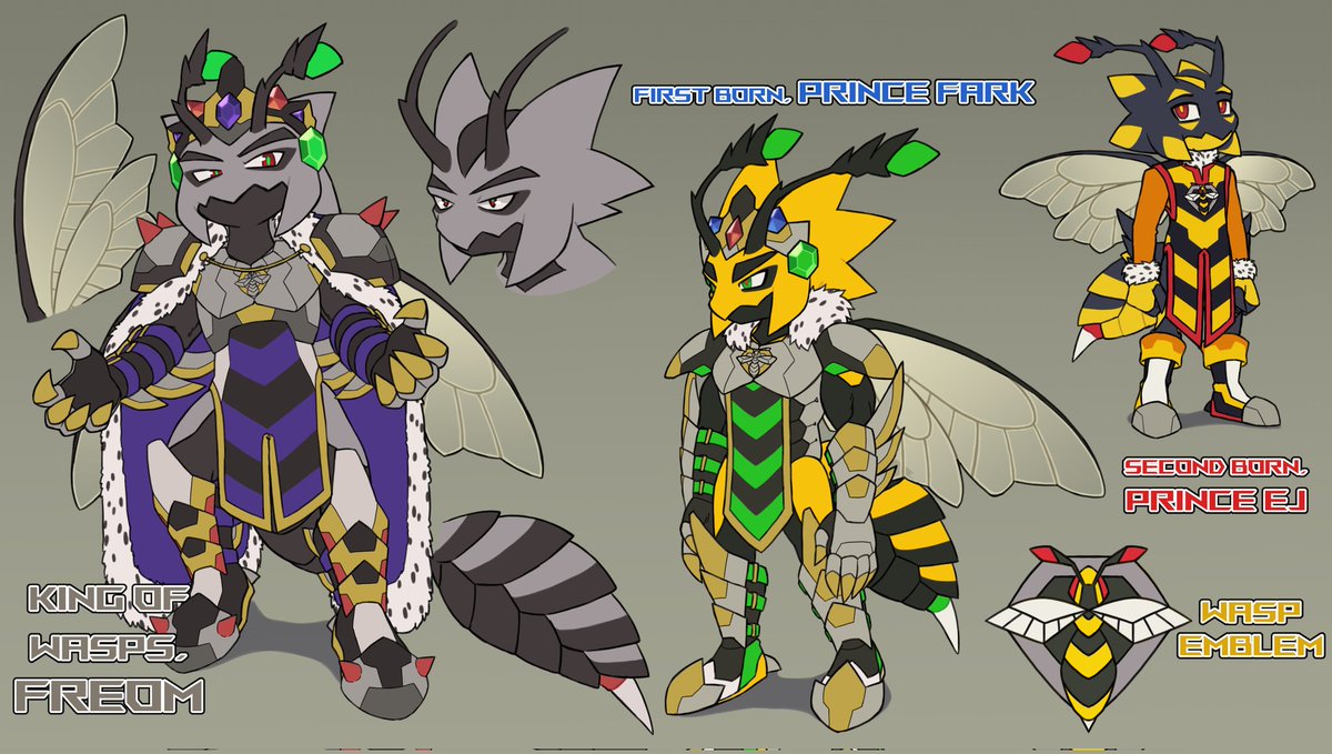 nowykowski's tweet image. Sparked by a conversation with a mutual, I wanted to give my wasps from my BeeWasp!AU an update!
And at long last I got the ref sheet done~
#sparktheelectricjester #sparktej #stej