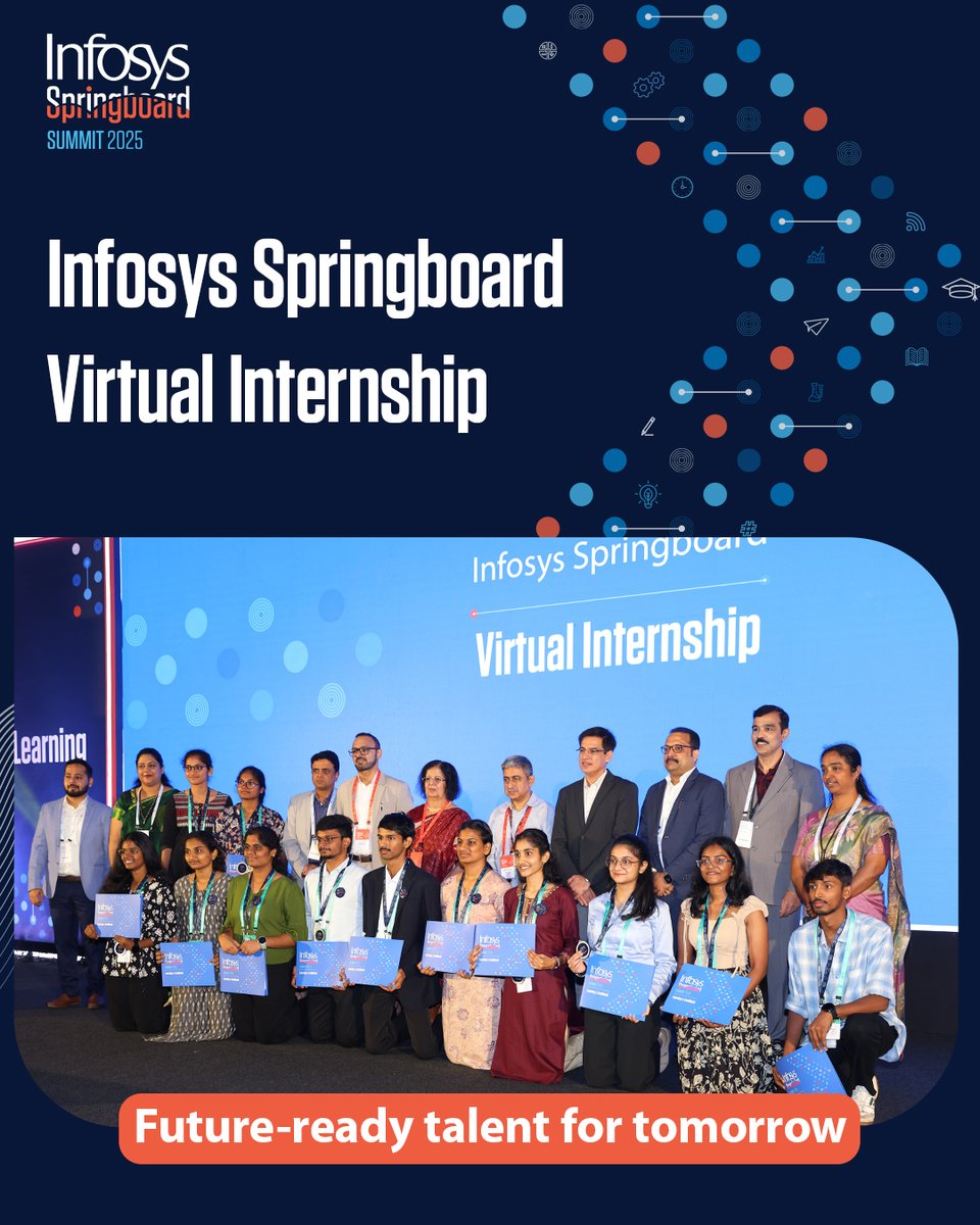 InfySpringboard's tweet image. From virtual projects to sports fields, Infosys Springboard Internships prepare future-ready talent and nurture champions for life.

#InfosysSpringboard #learningtolivelihood #InfosysSpringboardsummit2025