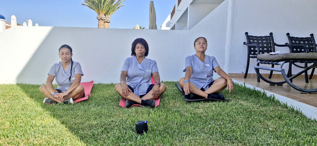 Yohady81's tweet photo. At #SunsetViewClub we're kicking off Housekeeping Week with a special Mindfulness session for our incredible team! Because happy, mindful minds create the best experiences for our guests! #HousekeepingWeek #Mindfulness #Teammembers https://t.co/wY9BUAaTr8