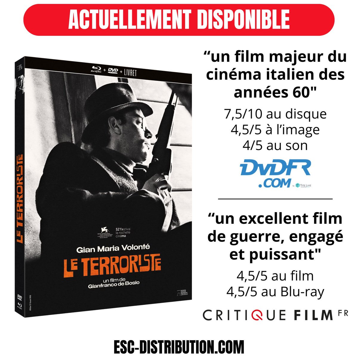 RiminiEditions's tweet image. Édition limitée BLU-RAY + DVD + livret &quot;LE TERRORISTE&quot; actuellement disponible
👉 bit.ly/LeTerroriste19…

#LeTerroriste #IlTerrorista #GianfrancoDeBOSIO #GianMariaVOLONTE #PhilippeLEROY #AnoukAIMEE #GiulioBOSETTI  #BLURAY #DVD