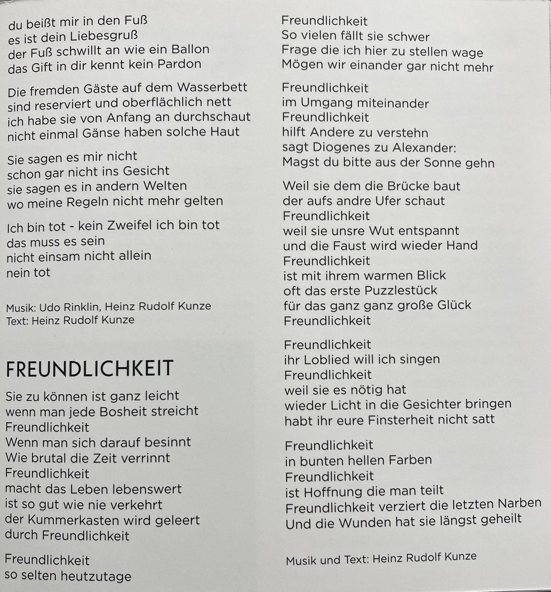 3 Texte aus dem neuen Album von Heinz Rudolf Kunze. Die 2 ersten hangen direkt zusammen. Freundlichkeit, ein Aufruf an alle, auch hier drin…. 😉