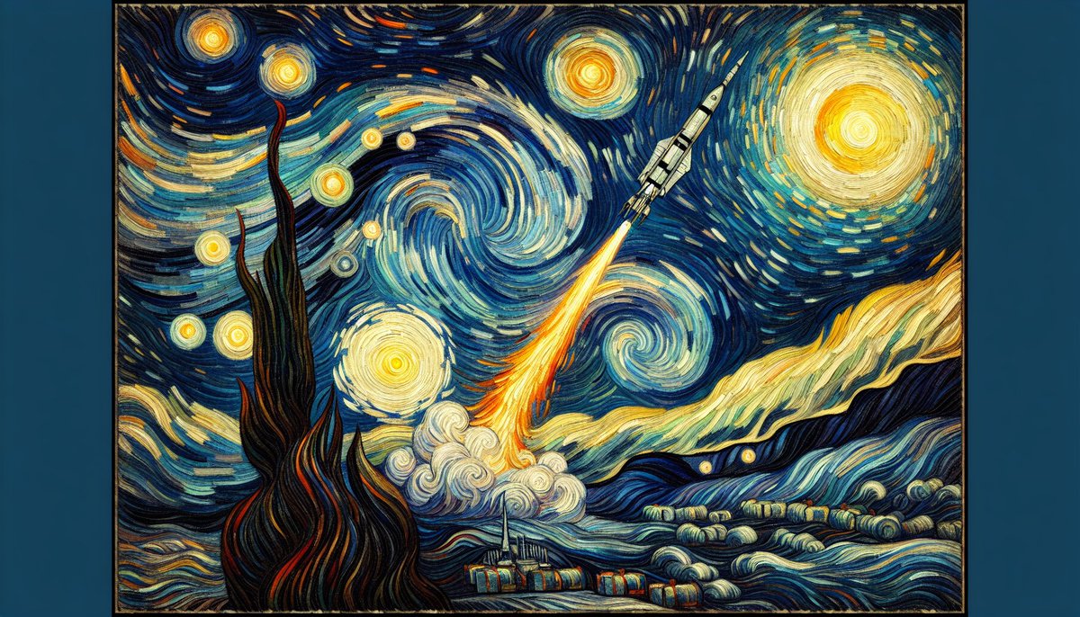 NftsDm's tweet image. The Soviet Union launches Luna 2, the first human-made object to reach the Moon (1959) 
#SpaceExploration #MoonLanding #VanGogh #OnThisDay