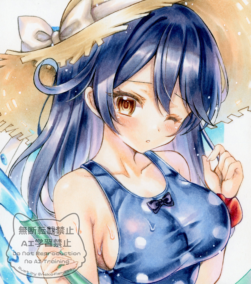潮(艦これ) 「お題箱のリクエスト。 艦これ好きだけど、ゲーム辞めたから最近全然描いてない…(;」|ねこ魚のイラスト