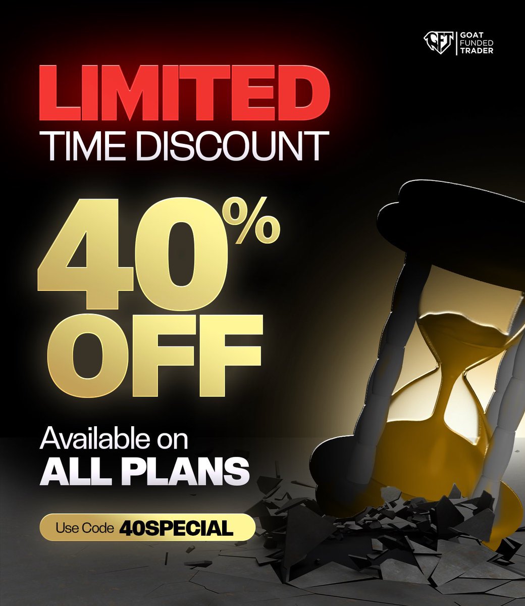Good morning and happy new trading week traders, something huge has been unveiled at GFT🤯

🚨40%OFF SITEWIDE🚨

Our BIGGEST promo ever 

✅ 40% OFF

✅ Available on ALL Plans

⏳ LIMITED Time Discount 

🎟️ Code: 40SPECIAL

• 5K challenge at 17$
• 100K challenge at 262$
•