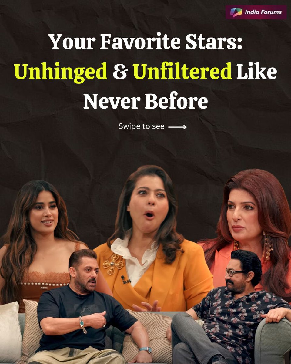 indiaforums's tweet photo. Too Much with Kajol and Twinkle’s show Unhinged & Unfiltered like never before. things are about to get a bit Two Much to handle. Swipe to see 👉🏻
.
.
.
#IF #IndiaForums #Kajol #TwinkleKhanna #UnhingedAndUnfiltered #TwoMuch #BollywoodDivas #BollywoodUnplugged #CandidConversations #StarPower #SalmanKhan #AamirKhan #KaranJohar #JanhviKapoor #AliaBhatt #VarunDhawan #BollywoodStars #BollywoodIcons #StarPower #Govinda @itsKajolD @mrsfunnybones