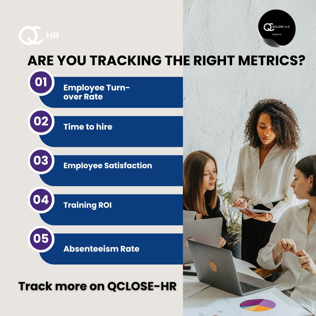 HR isn’t just about people, it’s about the right data. 
Here are 5 key HR metrics you should be tracking today:

Turnover rate
Time to hire
Satisfaction
Training ROI
Absenteeism
QCLOSE makes it easier 
#HRmanagement #QCLOSE #PeopleAnalytics