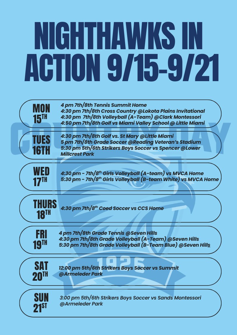 Middle School Athletic Events 9/15-9/21 <a href="/CCDSHirsch/">Coach Hirsch</a> <a href="/CCDS_Sports/">CCDS Athletics</a>