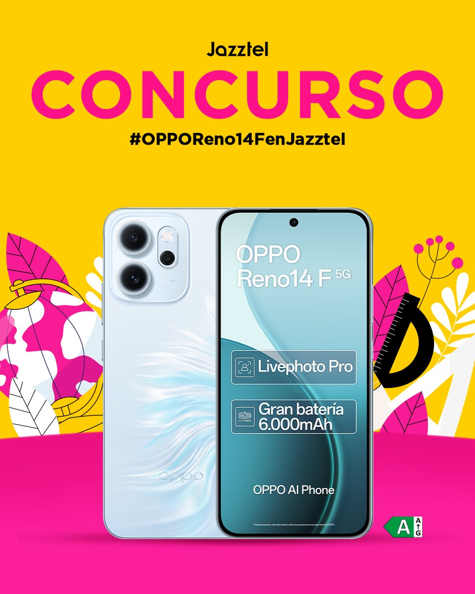 jazztel_es's tweet image. CONCURSO
En septiembre volvemos a tope en Jazztel con #OPPOReno14F 5G.
¿Quieres ganarlo? ¡Participa!
➡️ Sigue a @jazztel_es  y @OPPOEspana 
🔁 Haz RT
💬 Menciona a tu amigo que le gustará este premiazo.
#️⃣ HT  #OPPOReno14FenJazztel
¡Suerte! 🍀
BBLL: bit.ly/OPPOReno14FenJ…