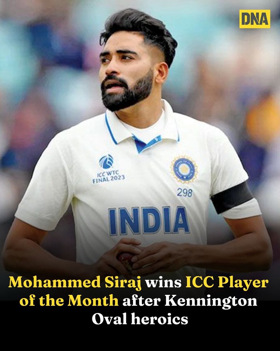 dna's tweet image. Mohammed Siraj was named ICC Men's Player of the Month for August 2025 after a stunning nine-wicket haul at The Oval. His performance helped India level the series against England, highlighting his rising stature in international cricket.
#DNAUpdates | #MohammedSiraj |…