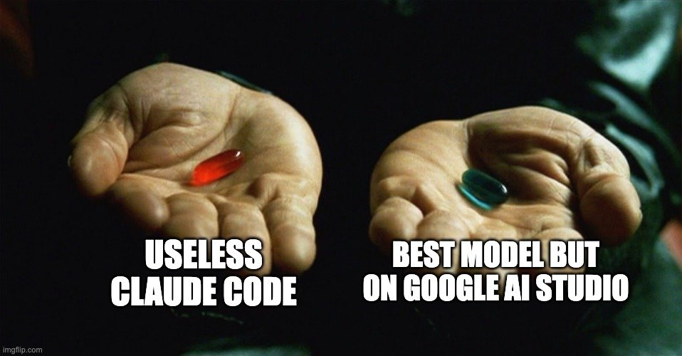 prathitjoshi_'s tweet image. Nerfed Claude Code or Best model on AI Studio, pick your poison
