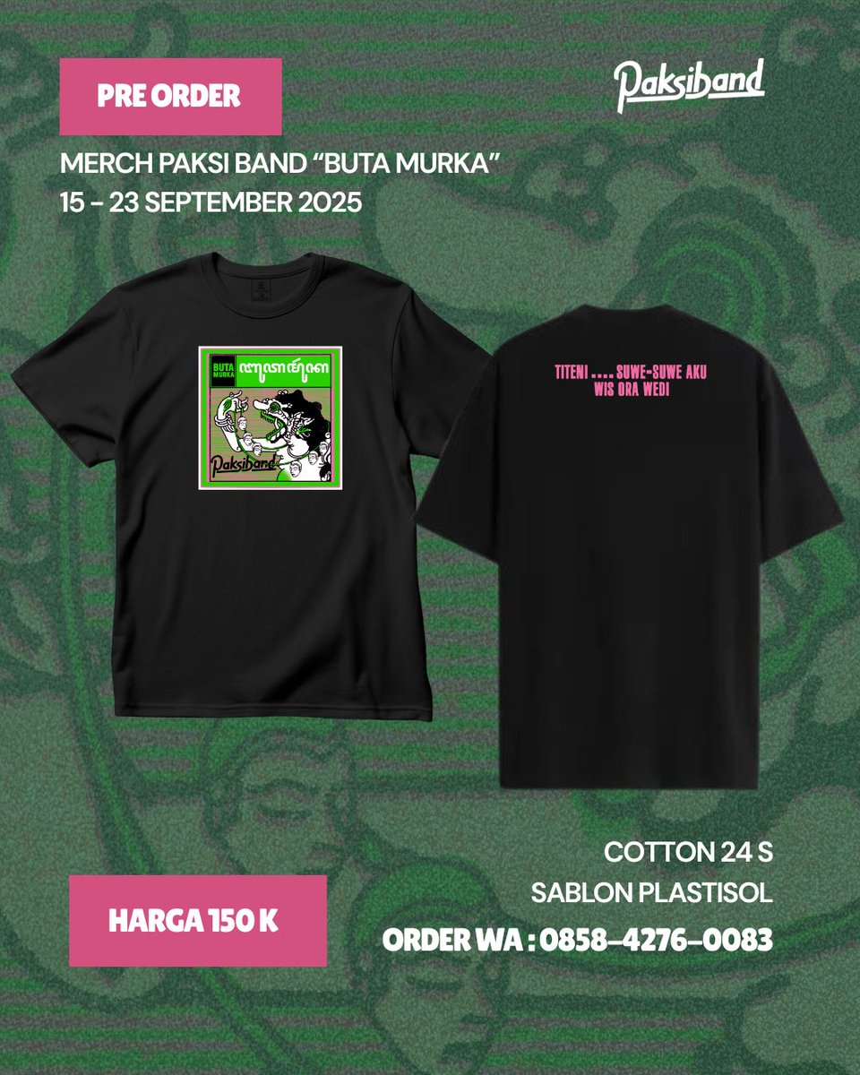 paksiraras's tweet photo. Official merch single @paksiband BUTA MURKA. Bisa dibeli…

Mungkin nanti 3-5 tahun lagi, kalau kaosnya masih awet dipakai (dan negeri ini makin membaik…amin), artwork ini bisa jadi pengingat cerita sejarah pergerakan kita hari ini. https://t.co/NokyWukchq