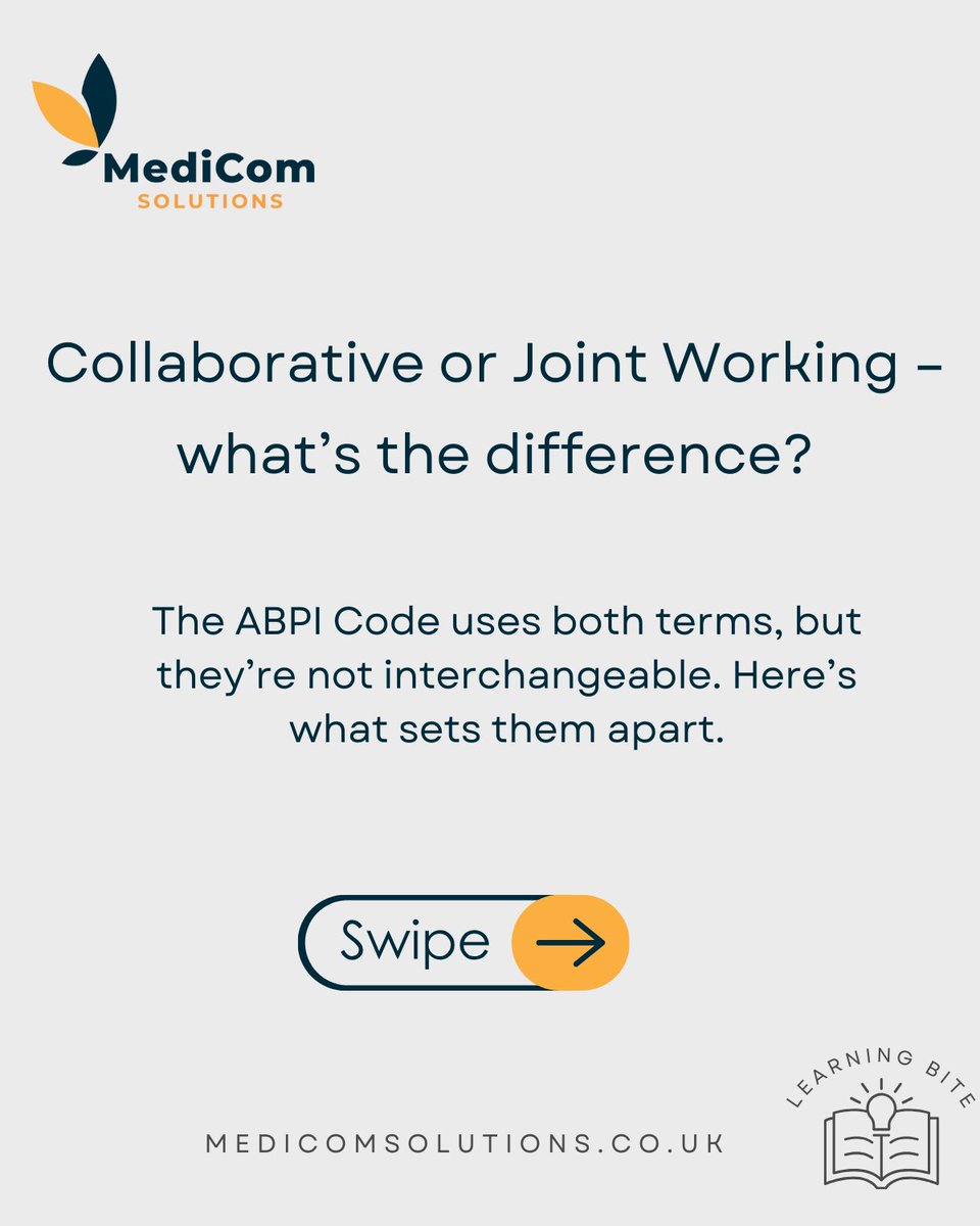 MediComSolution's tweet photo. Why not check out our latest 'Learning Bite' on differences between collaborative working and joint working?

If you find this post helpful, don't forget to like and share.

#ABPI #CollaborativeWorking #LearningBites