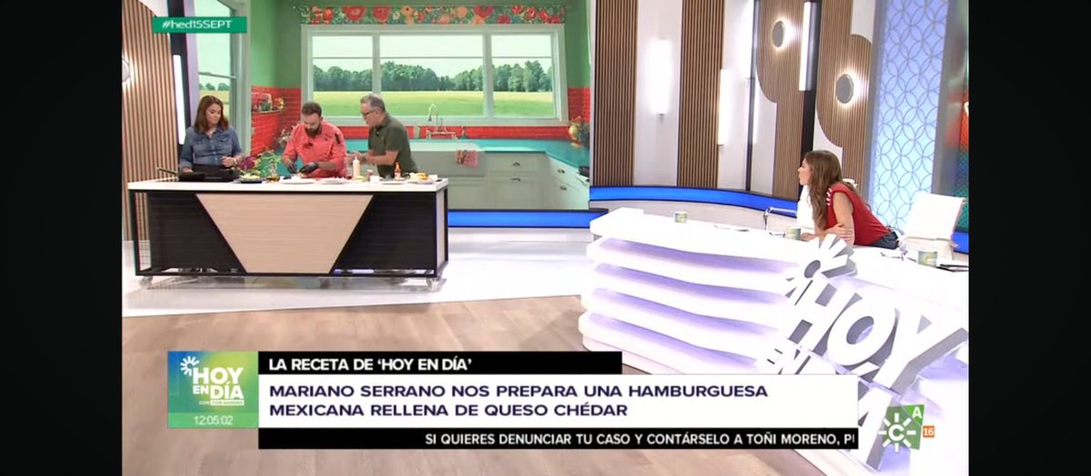 Nuestra <a href="/AnaHinestrosa_R/">Ana Hinestrosa</a> muy atenta a Mariano Serrano que nos prepara una hamburguesa mexicana rellena de queso chedar <a href="/HoyEnDiaCSTV/">Hoy En Día Canal Sur TV</a>