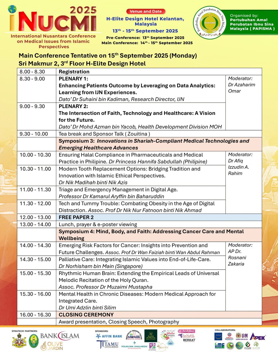 International Nusantara Conference on Medical Issues From Islamic (iNUCMI) 2025.

14- 15 September 2025
H- Elite Design Hotel, Kota Bharu, Kelantan

Second day..

#iNuCMI2025
#PAPISMACawanganJohor2025