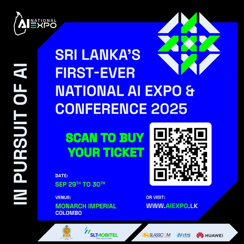 slt_mobitel's tweet photo. Witness Sri Lanka’s first-ever National AI Exhibition and Conference 2025 proudly powered by SLTMobitel! 

Date: September 29th &amp; 30th | Venue: Monarch Imperial, Colombo