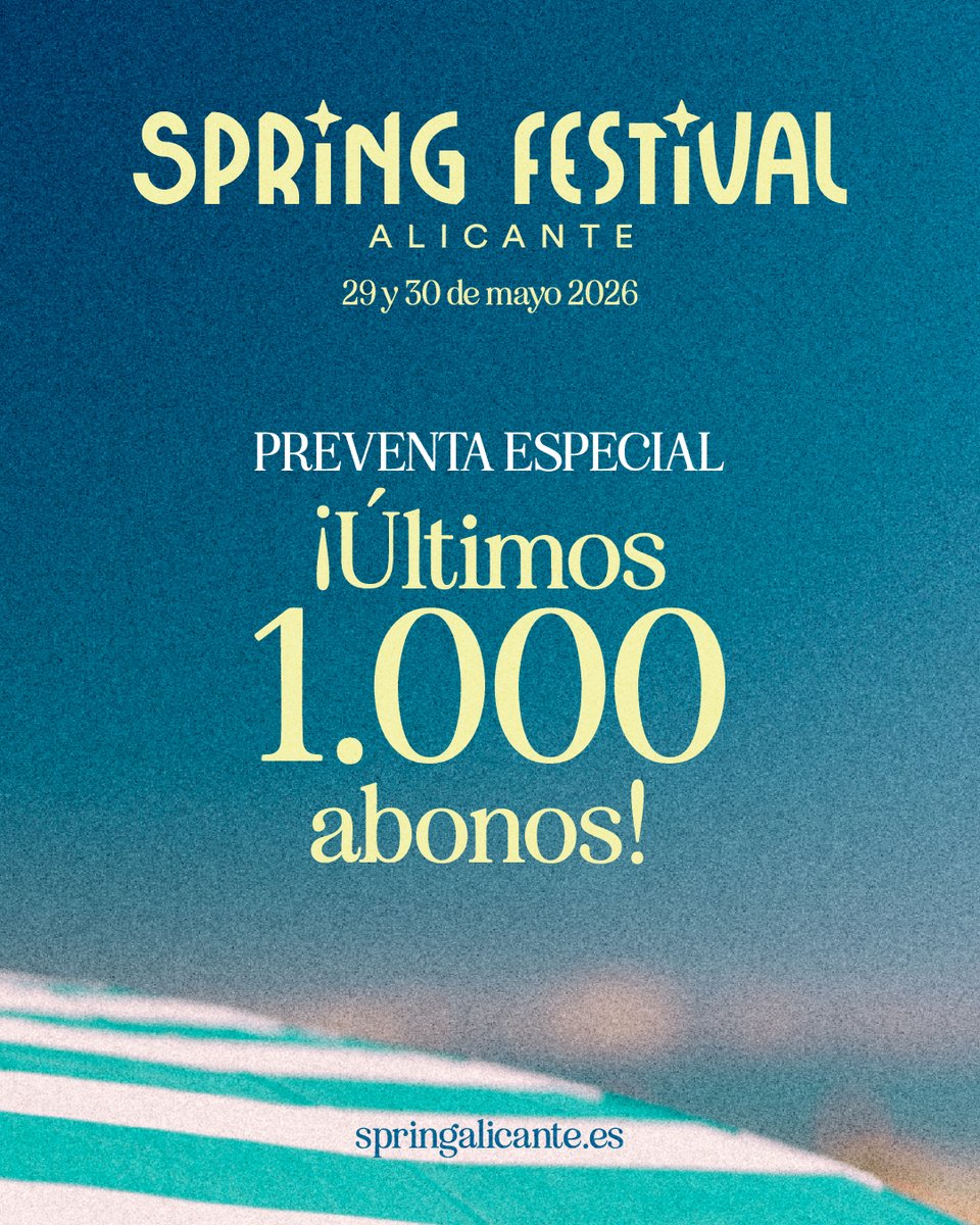 🌺🌸 ¡ÚLTIMAS HORAS Y ÚLTIMOS 𝟭𝟬𝟬𝟬 𝗔𝗕𝗢𝗡𝗢𝗦 de preventa! Los días de Spring Festival son mágicos ✨ ¿Preparadx para vivirlos? ¡Aprovecha el 𝗽𝗿𝗲𝗰𝗶𝗼 𝗘𝗦𝗣𝗘𝗖𝗜𝗔𝗟!

🎫 Corre a por tu abono hasta el mañana a las 10:00h en bit.ly/PreventaSpring…