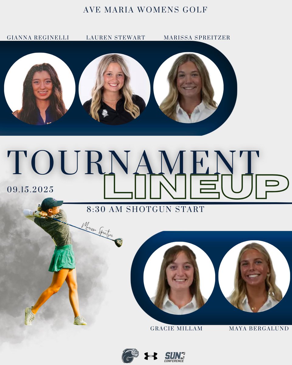 AveMariaWGolf's tweet photo. AMU starting lineup today on the Champion course at PGA National Resort. 36 holes today and 18 tomorrow. Good luck ladies! https://t.co/0930daL4ld