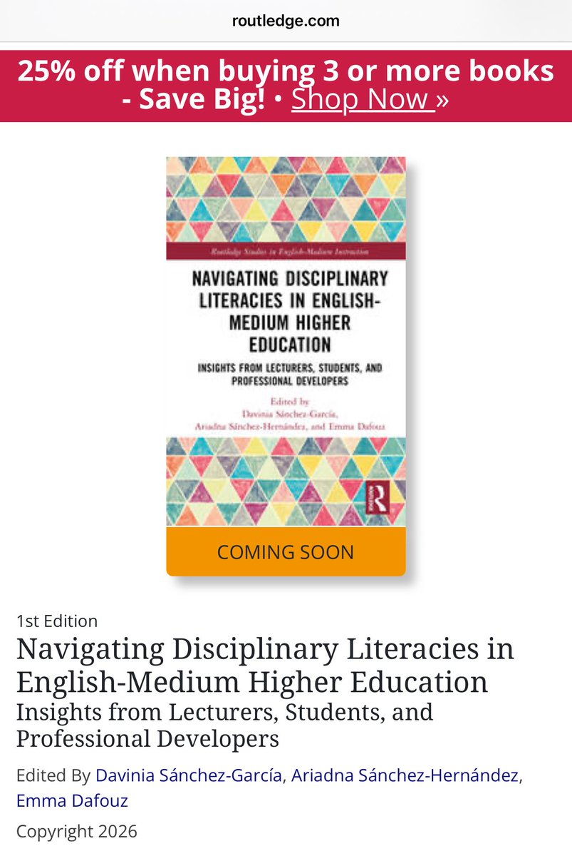 Happy to see our latest chapter (w/<a href="/Mehmet_Altay_41/">Mehmet_Altay</a>) published in the edited volume Navigating Disciplinary Literacies in English-Medium Higher Education. shorturl.at/7VGjW <a href="/EDafouz/">Emma Dafouz</a> <a href="/Davindia/">Davinia Sánchez-García</a>