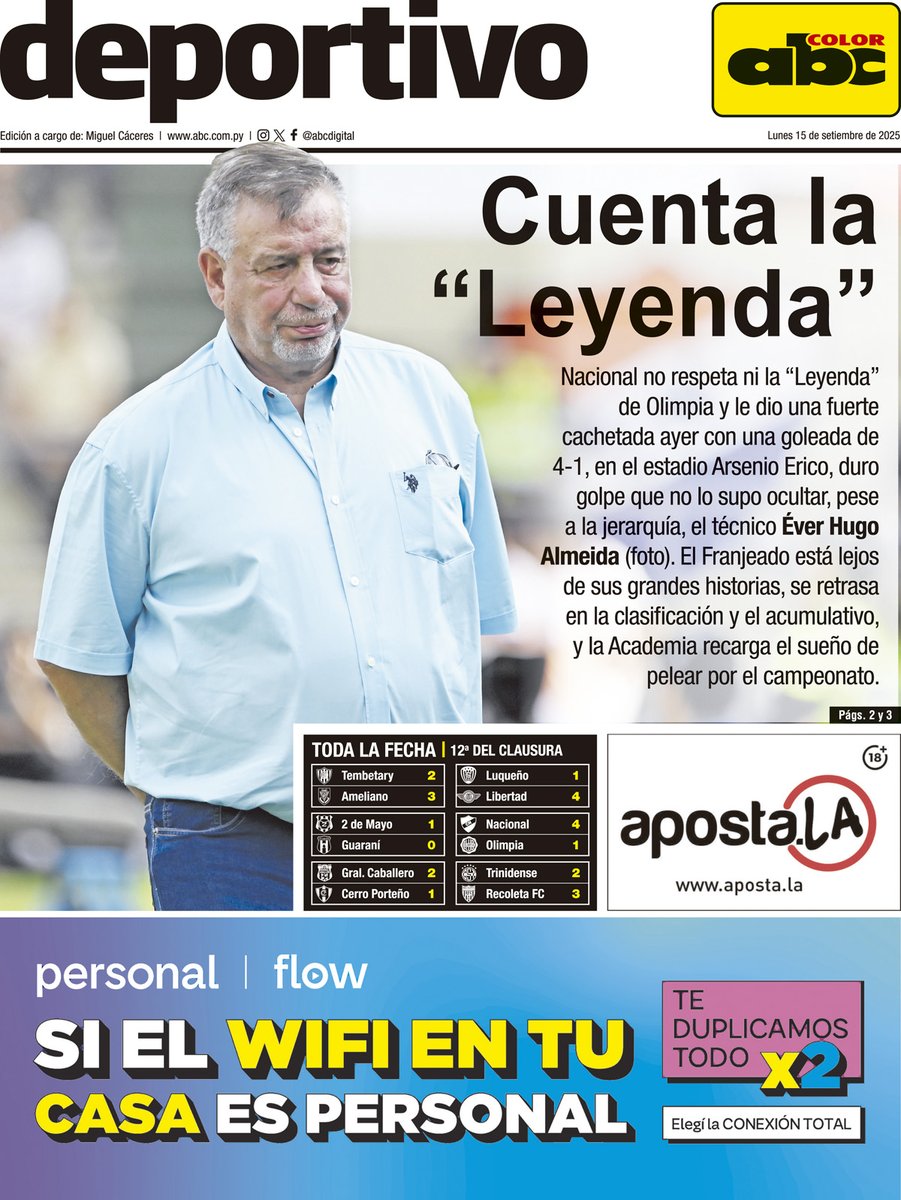 ABCDeportes's tweet image. ¡Buenos días!

Estos son los títulos más resaltantes hoy en nuestros suplementos Deportivo y Motor.

Adquirilos junto a la edición impresa de tu #ABCColor por G. 10.000.

📲 abc.com.py/deportes/