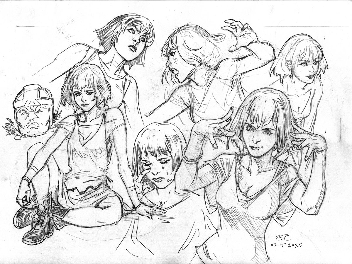 Another shot of warm up doodles. These are important as they help me get moving on art for the day.  The theme for today's sketching was, "if I were in the position to redraw Wayward how would I approach Ayane?"  This feels like a nice direction in this what if scenerio.