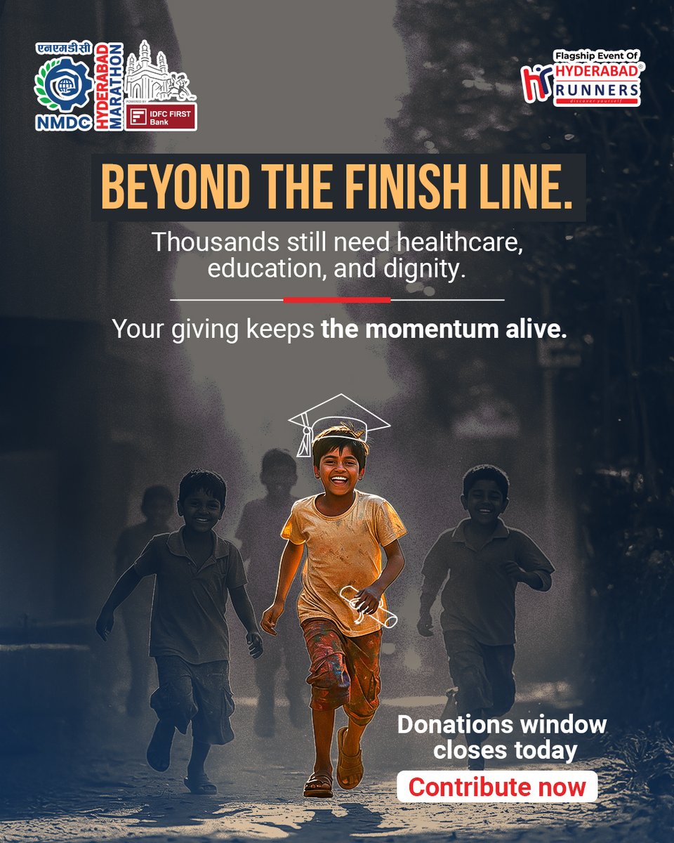 The NMDC Hyderabad Marathon is more than just a race—it's an opportunity to run for a cause that's close to your heart.

Support NGOs by donating. Every contribution helps us make a meaningful impact.

Ready to make a difference? Find the link to donate in our bio!