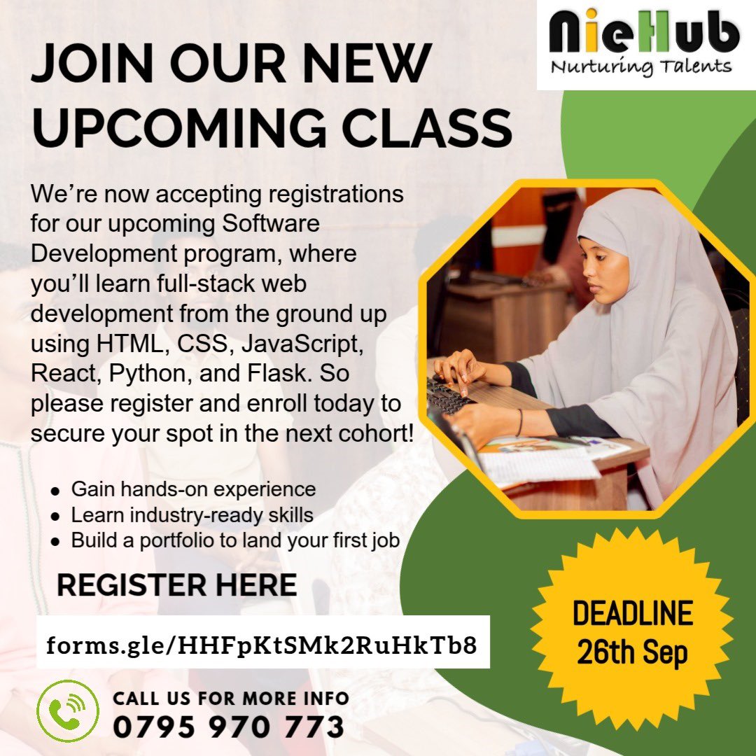 Happy New Week

We’re starting a new Software Engineering cohort next month

Participants also get access to our other exciting programs 

Register here: forms.gle/By92iZLPVg4k79…