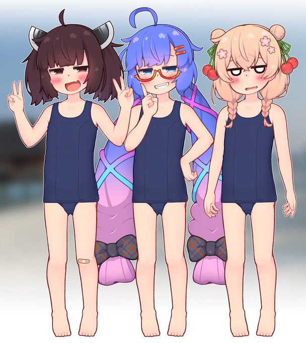 立ち絵のスク水差分しかないよ!
 #夏が終わりそうだし今年描いた水着絵を貼ろう 