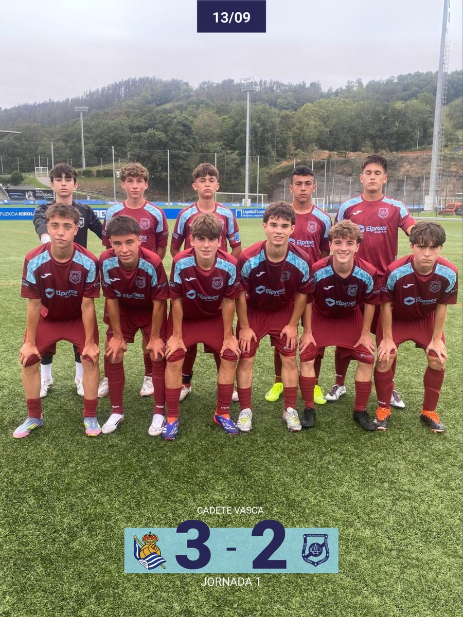 🔵 𝗥𝗲𝘀𝘂𝗹𝘁𝗮𝗱𝗼 𝟭𝟯/𝟬𝟵 | 𝗖𝗮𝗱𝗲𝘁𝗲 𝗩𝗮𝘀𝗰𝗮
Estreno de liga para nuestro 𝗖𝗮𝗱𝗲𝘁𝗲 𝗩𝗮𝘀𝗰𝗮 frente a la Real Sociedad.

⚽ 𝗥𝗲𝗮𝗹 𝗦𝗼𝗰𝗶𝗲𝗱𝗮𝗱 3️⃣ – 2️⃣ 𝗘𝗹𝗽𝗿𝗼𝗲𝘅 𝗔𝗿𝗶𝘇𝗻𝗮𝗯𝗮𝗿𝗿𝗮 𝗔

Buen trabajo por parte del equipo de Zunzu, ¡#AupaAriz! 💙