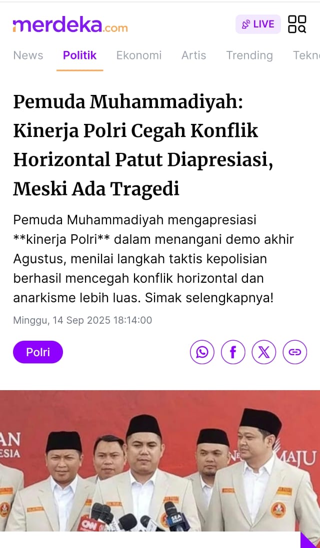 Meski ada tragedi, kinerja polri Cegah konflik Horizontal patut diapresiasi karena kepolisian mampu mencegah konflik horizontal &amp; anarkisme lebih luas
#EvaluasiBukanReformasi
Pertahankan Supremasi Sipil