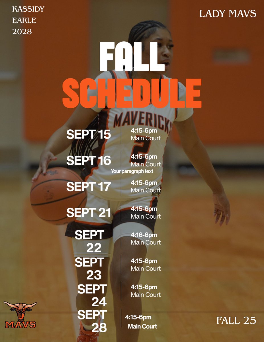 Here’s my Fall schedule for the month of September! Hope to see yall there👏🏾👏🏾👏🏾🔥

<a href="/MauldinWBB/">Mauldin High Lady Mavs</a> 
<a href="/Assist_U_/">AssistU Recruiting</a> 
<a href="/CoachBCH/">Brittany Cox Hudson</a>