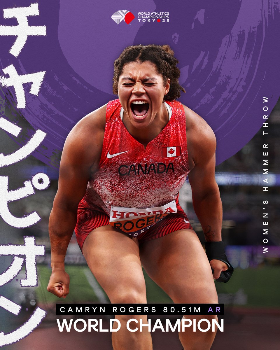 MAKING A STATEMENT 😤

🇨🇦’s Camryn Rogers doesn’t just defend her world hammer throw title, she smashes the area record with an 80.51m rocket 🚀

#WorldAthleticsChamps