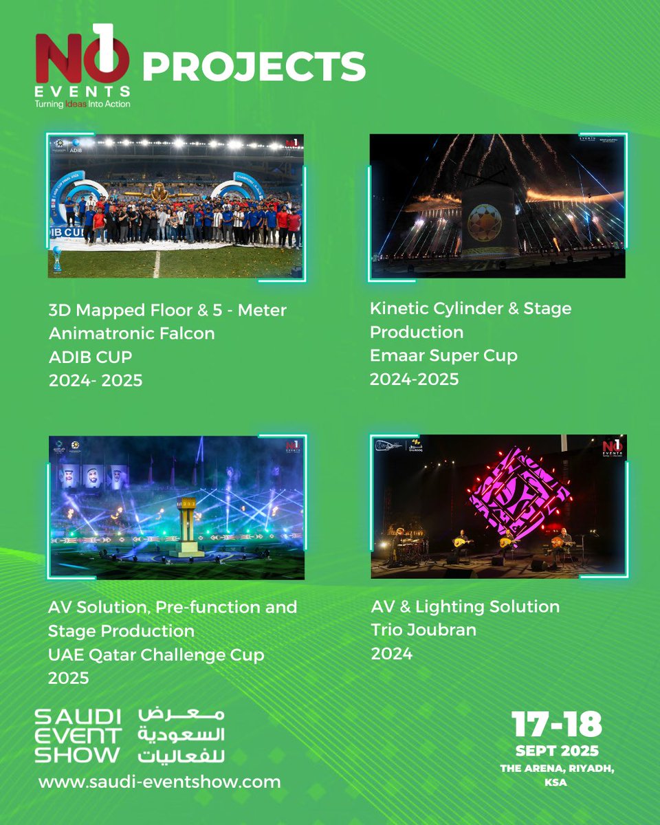 Looking for a trusted event management partner?
Visit the No1 Events team at Stand No. C40, at the Saudi Event Show from the 17-18th of September, at the Arena, Riyadh, KSA. 

Registration is free! Register today-bit.ly/40zgEvo