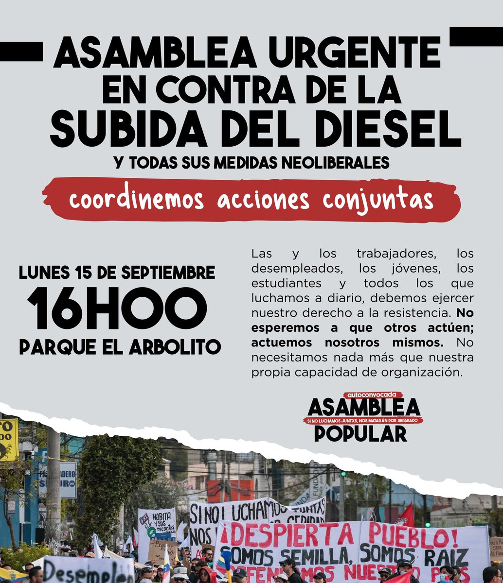 ⚫🔴✊EL PUEBLO NO SE VENDE ⚫🔴✊
SÍ ellos los oportunistas, negociantes, buseteros y polítiqueros del transporte tranzaron con el gobierno.
NOSOTROS EL PUEBLO SE ORGANIZA PARA DEFENDERSE.
HOY A LAS 16H00
PARQUE EL EJIDO
🔥🔥ORGANIZEMOS LA RESISTENCIA POPULAR🔥🔥