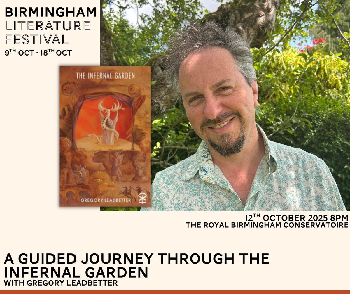 Nine Arches Press (@ninearchespress) on Twitter photo Come to the <a href="/BhamLitFest/">Birmingham Lit Fest</a> for a Journey Through the Infernal Garden with poet <a href="/GregMLeadbetter/">Gregory Leadbetter</a>
Sunday 12 October 8pm
Book your tickets:
ticketsource.co.uk/bhamlitfest/a-… Come to the <a href="/BhamLitFest/">Birmingham Lit Fest</a> for a Journey Through the Infernal Garden with poet <a href="/GregMLeadbetter/">Gregory Leadbetter</a>
Sunday 12 October 8pm
Book your tickets:
ticketsource.co.uk/bhamlitfest/a-…