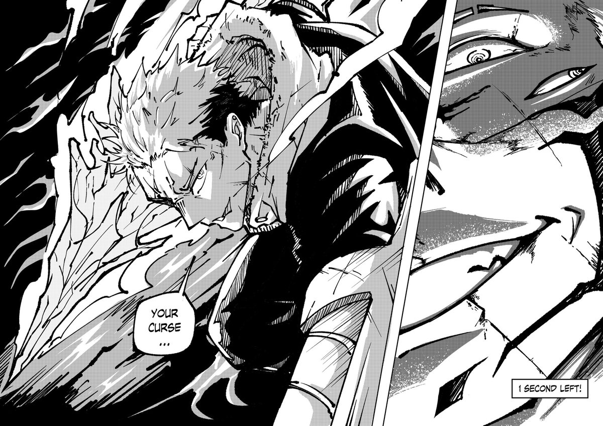 Chapter 7, Pages 9-10!! Yuji makes his move, but Sukuna couldn't be more excited!! 1 SECOND LEFT!!