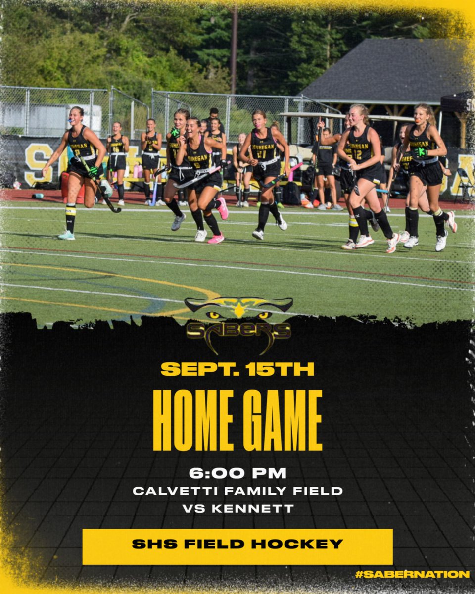 Field Hockey is on the turf tonight! Come to Calvetti Family Field at 6:00 to see your Sabers take on the Kennett Eagles. #SaberNation