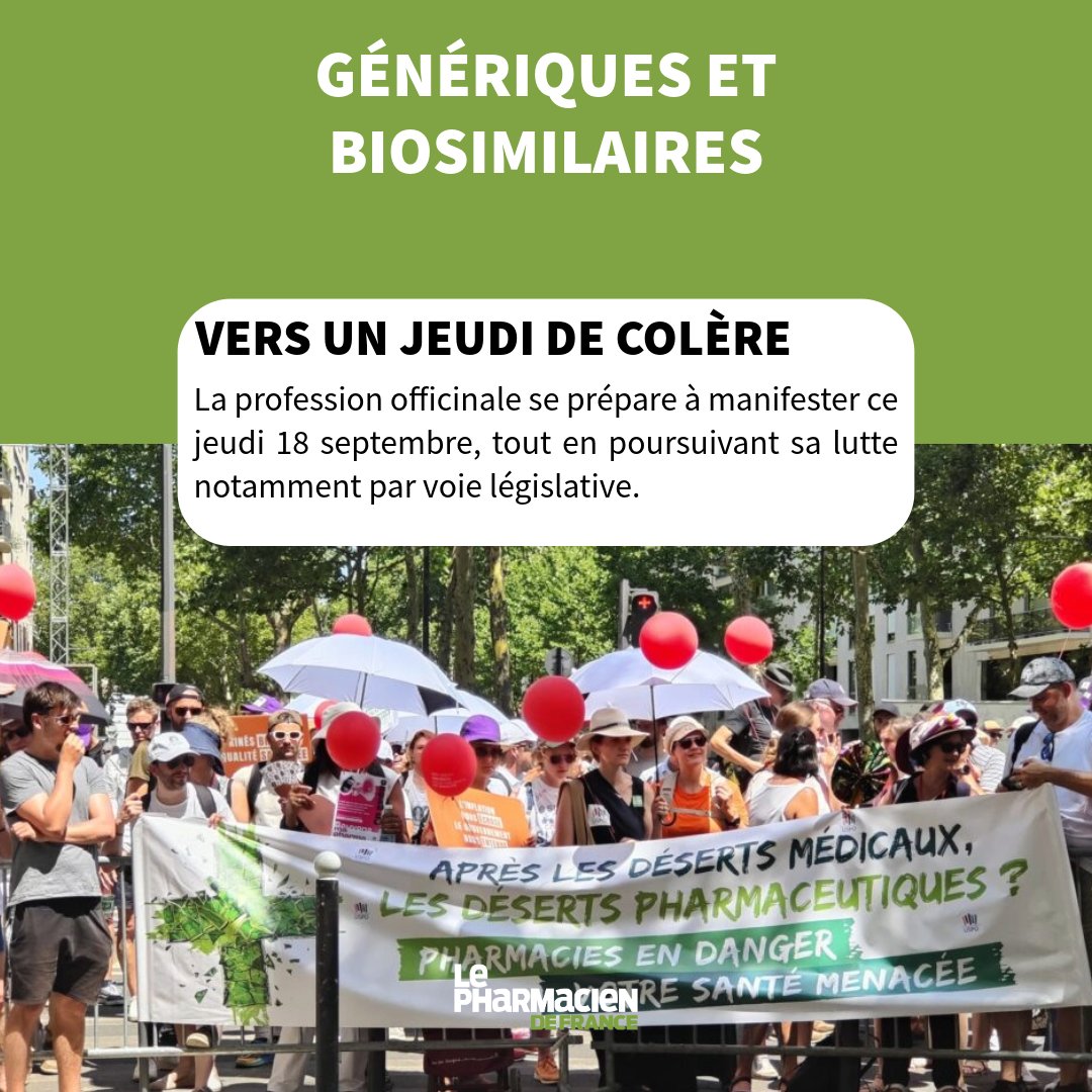 Jeudi 18 septembre, pharmaciens en colère : fermetures massives et manifestations contre l’arrêté abaissant les remises génériques. La profession demande son retrait et prépare aussi la voie législative. 

lepharmaciendefrance.fr/vers-un-jeudi-…
